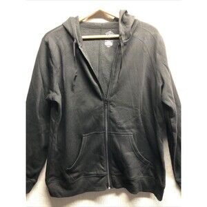 St John Bay Sweatshirt Hoodie Size Large Black Full Zip Pockets